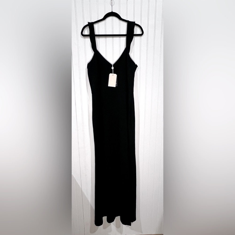 NWT - Floor Length Black Dress, small slit in front. WAYF Nordstrom